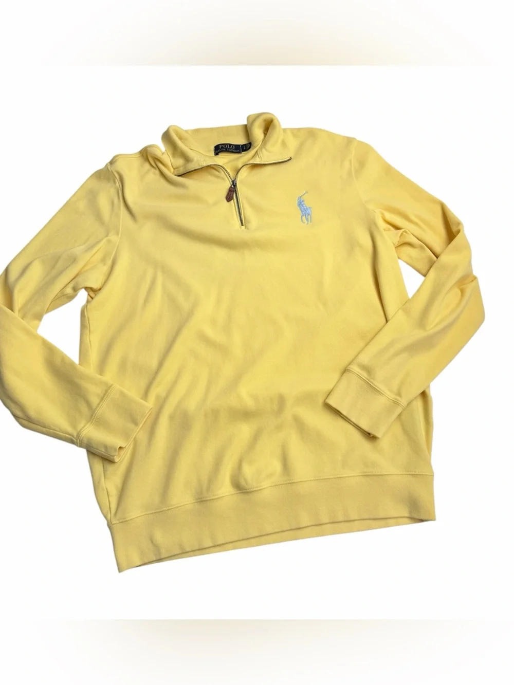 Polo Ralph Lauren Men’s Yellow Quarter-Zip Cotton Pullover Big Pony Size Large